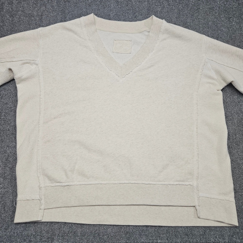 Aerie VNeck Sweatshirt S Beige Solid Minimalist Textured Terry‎ Normcore Comfy